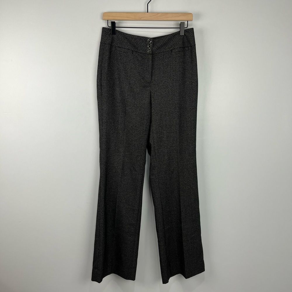 White House Black Market Grey Houndstooth Style Wide & Flare Leg Dress P…